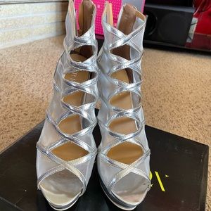 Silver mesh platform heels women size 11